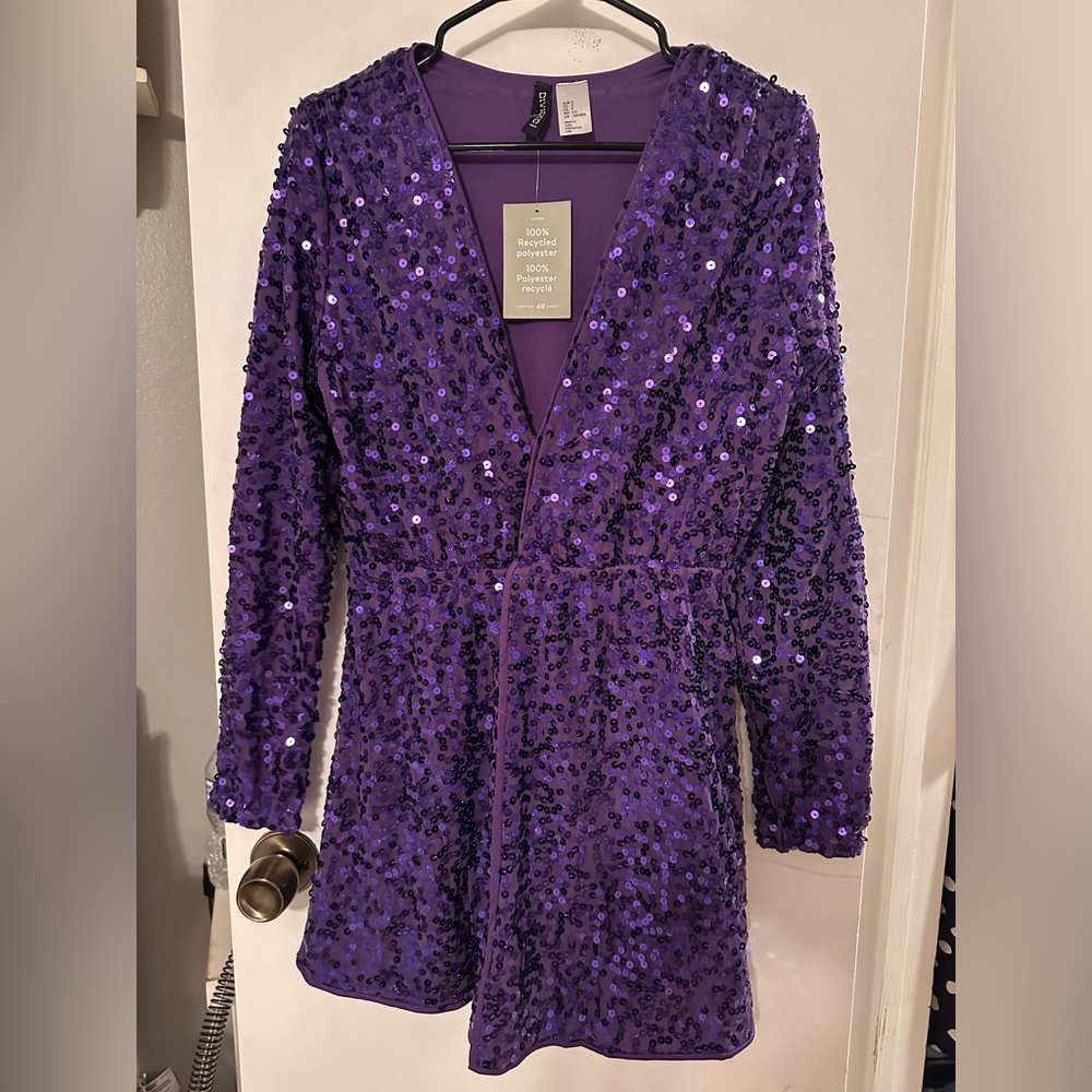 H&M purple sequin wrap dress